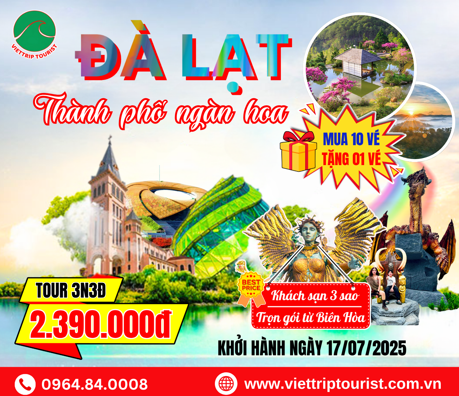 ĐÀ LẠT 3N3Đ - MUA 10 VÉ TẶNG 01 VÉ